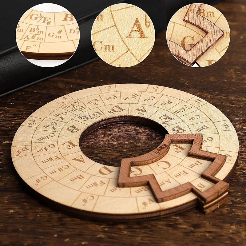 Details Cercle des Quintes en Bois – Outil de Transposition et d'Harmonie Musicale pour Guitaristes et Compositeurs Modele