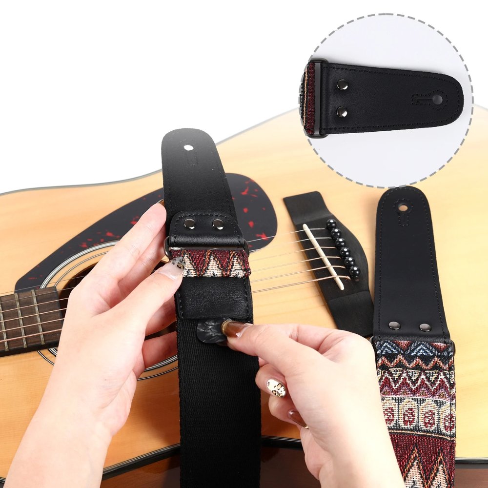 Détails complets de la Sangle Guitare Vintage 'Tapisserie Tribale'