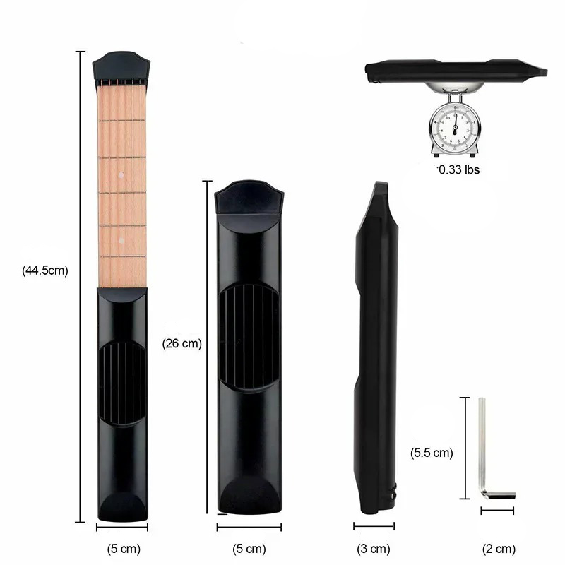 Dimensions Mini manche de guitare d'entraînement – 6 frettes, portable, silencieux