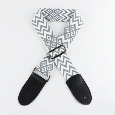 Sangle Guitare Classique Zigzag Tribal Couleur Blanc