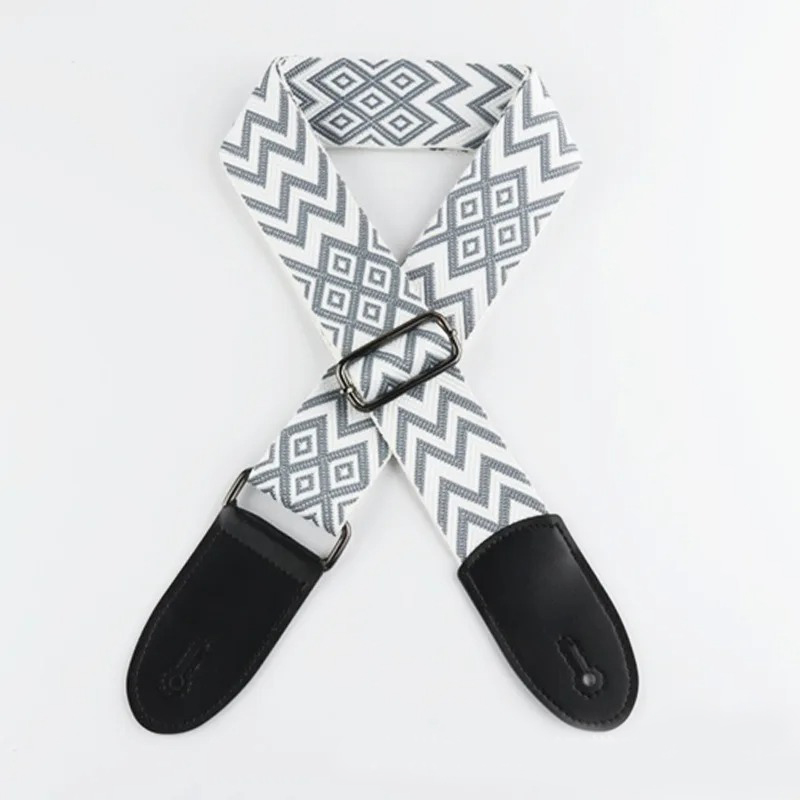Sangle Guitare Classique Zigzag Tribal Couleur Blanc