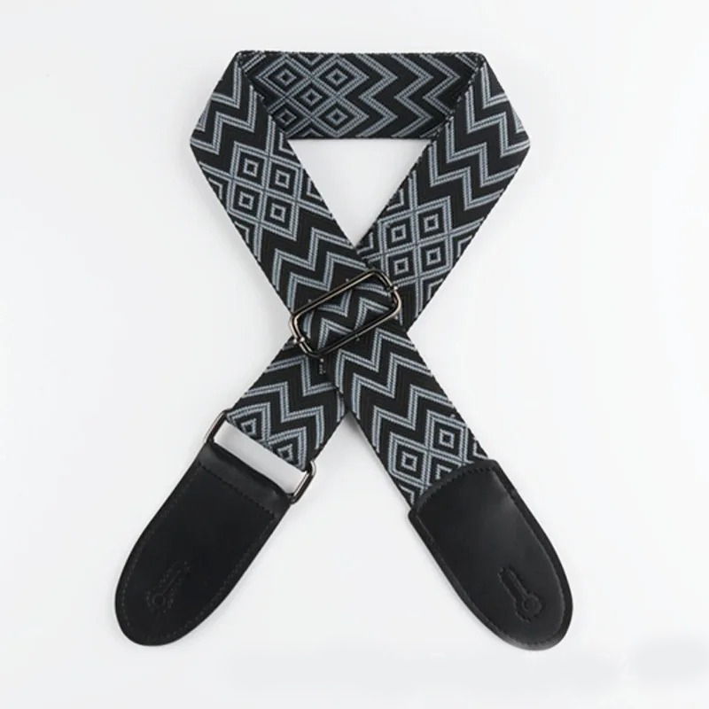 Sangle Guitare Classique Zigzag Tribal Couleur Noir