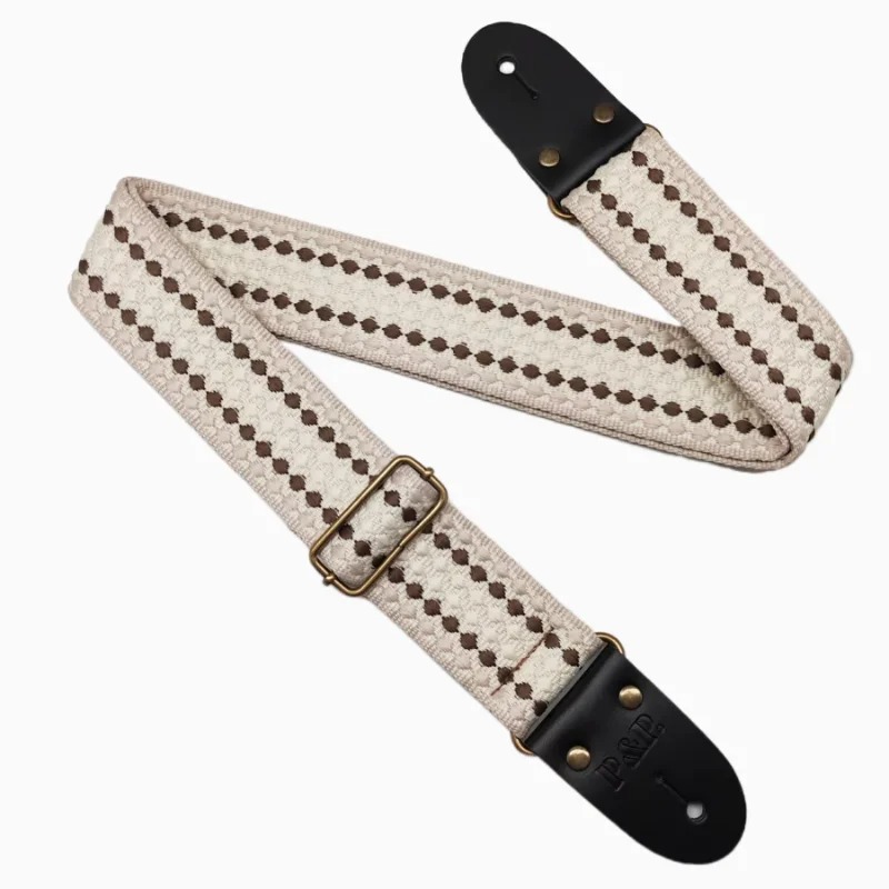 Sangle Guitare Classique – Trame Vintage Couleur Blanc