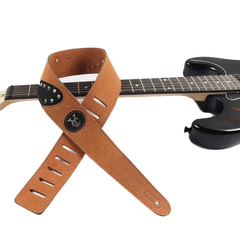 Sangle Guitare Rayzm Cuir Véritable - Doublure Daim - 6.5cm Large - Réglable 108-140cm
