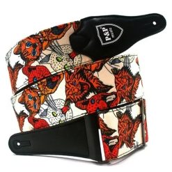 Sangle Guitare Classique en Cuir et Coton Brodé – Motif Chats Sauvages
