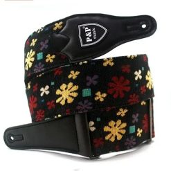 Sangle Guitare Classique en Cuir et Coton brodé Motif Fleuris Bohème