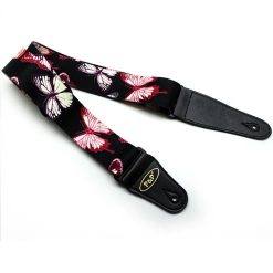 Sangle de guitare à Motif Papillon - Papillons Rouges Éclats de Minuit