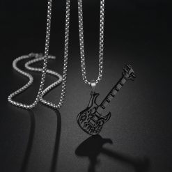 Avant Pendentif Guitare Rock Metal - Dark Flame Skull
