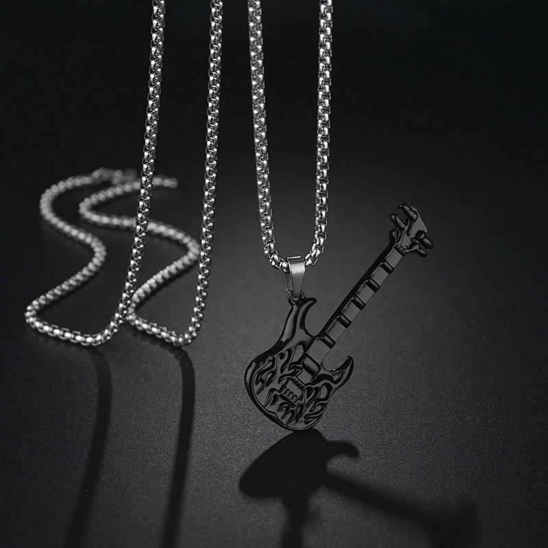 Avant Pendentif Guitare Rock Metal - Dark Flame Skull
