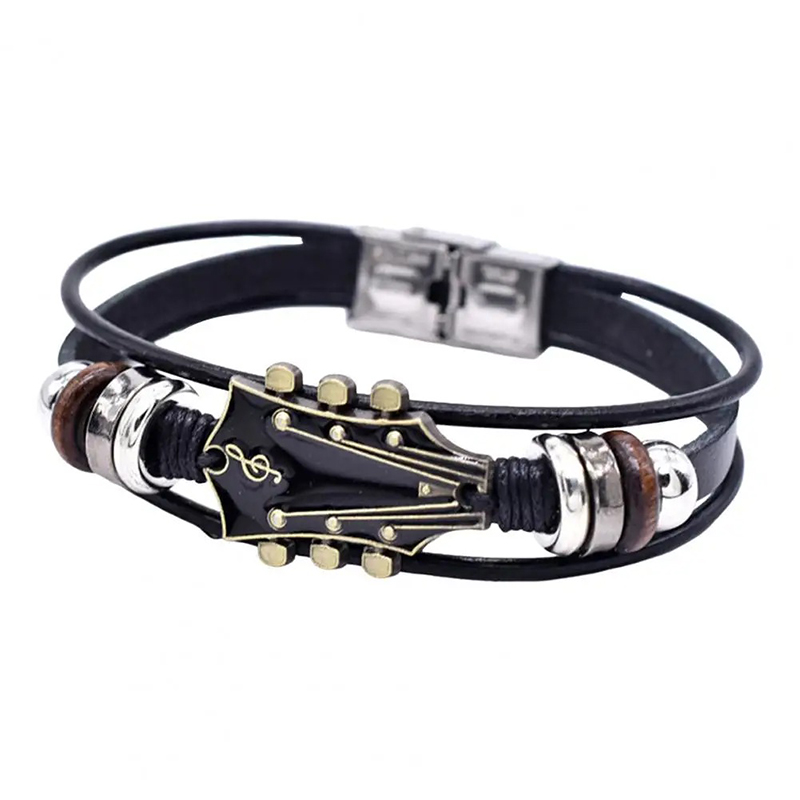 Bracelet Guitare – Tête de Manche Rock 'Accords Chromatiques' Couleur Noir