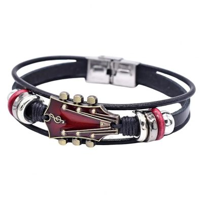 Bracelet Guitare – Tête de Manche Rock 'Accords Chromatiques' Couleur Rouge