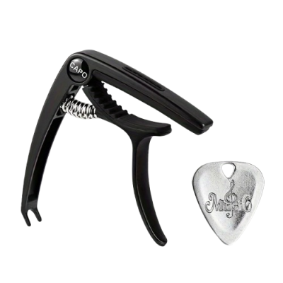 Capodastre Guitare Universel avec Extracteur et Médiator Gravé - Modèle Grip Précis Couleur Noir