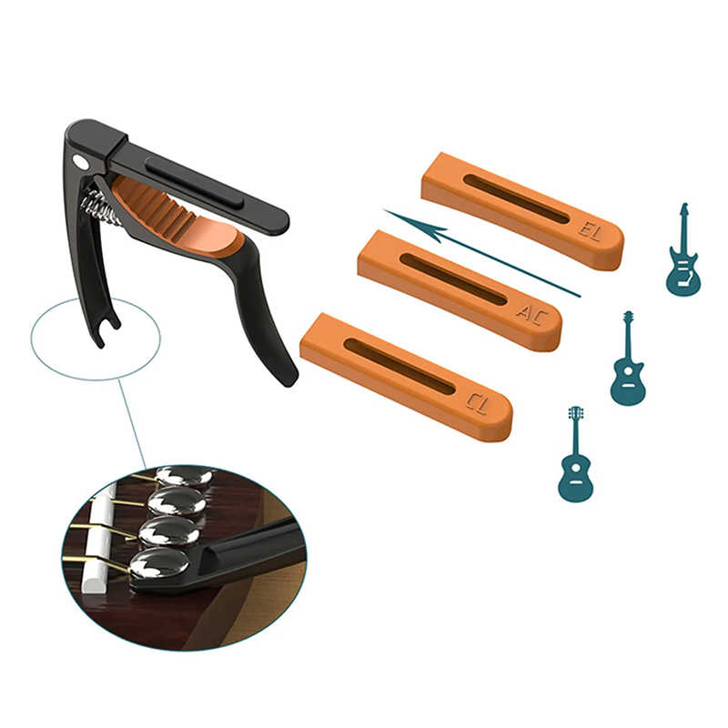 Details Capodastre Guitare Multi-Profil – Universel 3-en-1 avec Inserts