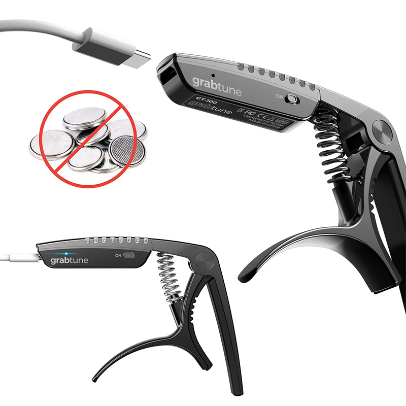 Details Capodastre de Guitare Modèle Grabtune Pro 2-en-1 Accordeur Intelligent LED Rechargeable