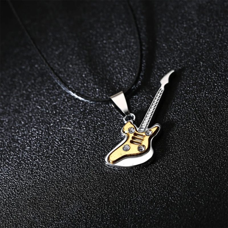 Magnifique Pendentif Guitare Rock 'Crystal Jam' - couleurs Or