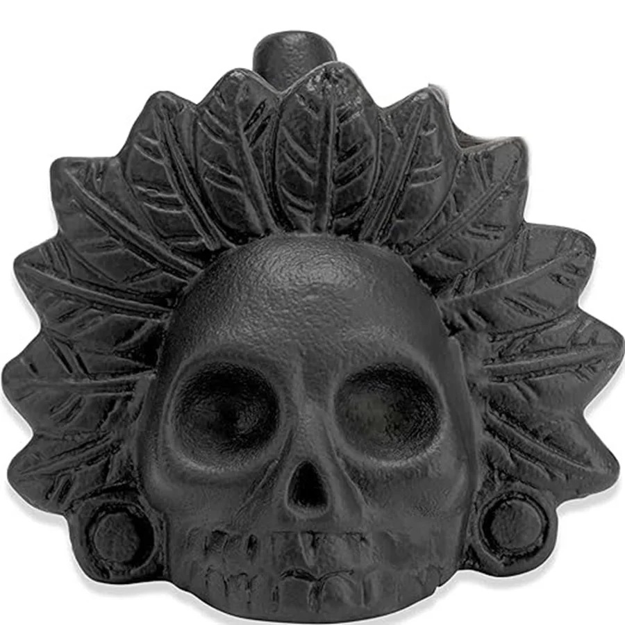 Magnifique Sifflet Aztèque Rituel Crâne du Soleil Noir