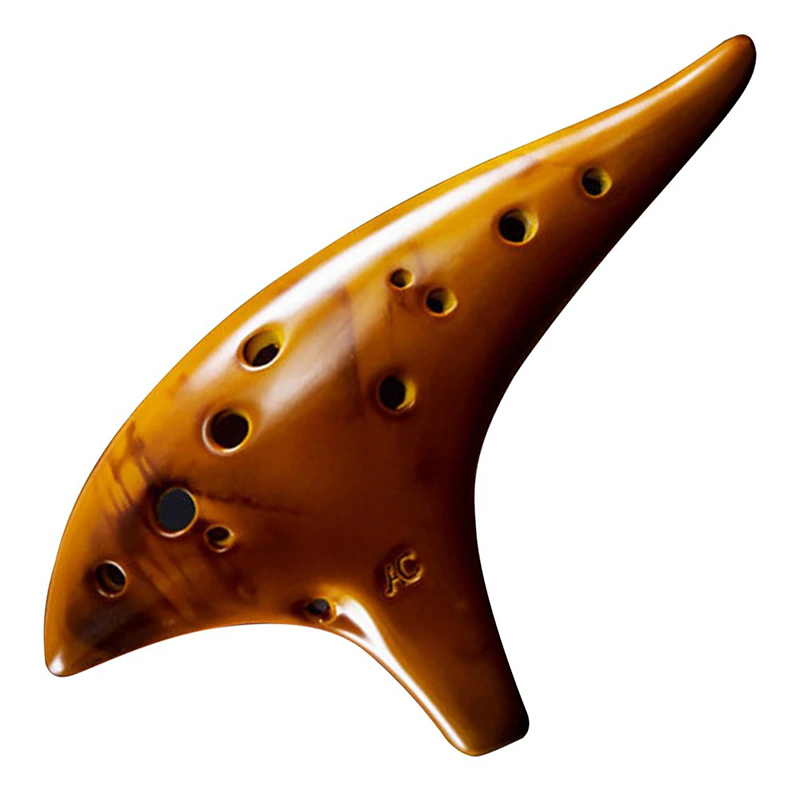 Ocarina 12 Trous Alto C - Instrument à Vent en Résine pour Débutants et Musiciens Confirmés (Style Zelda) Couleur Marron