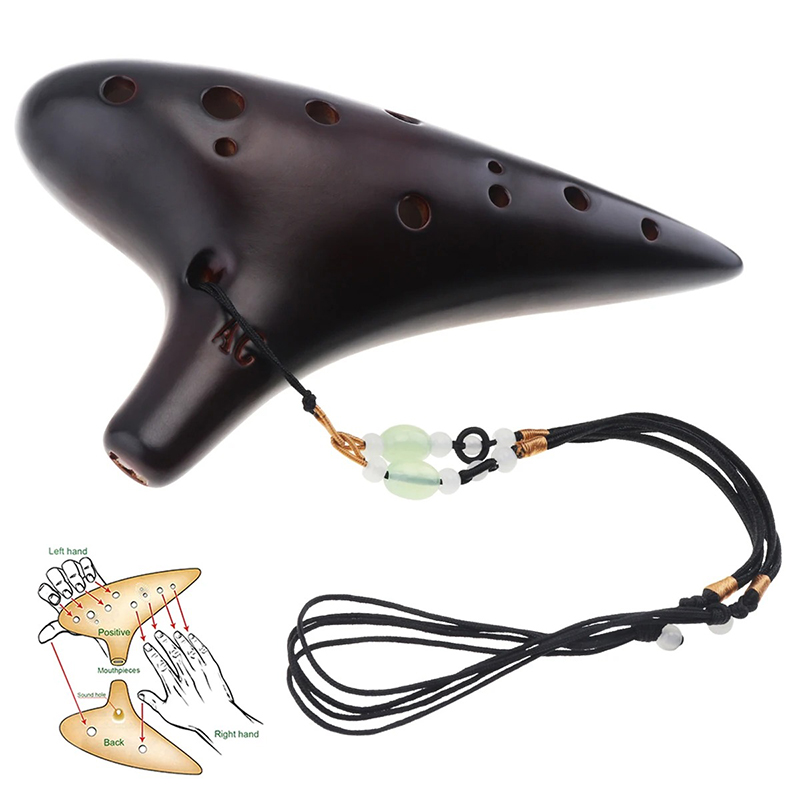 Ocarina Céramique 12 Trous - Mélodie des Éléments Couleur Noir