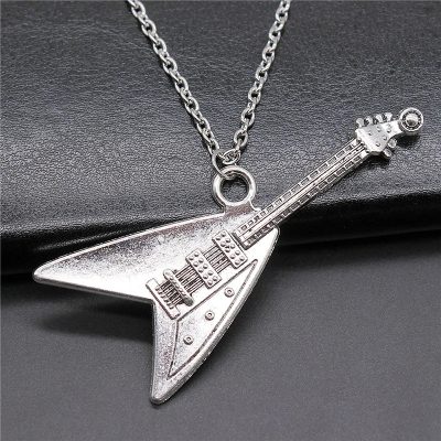 Pendentif Guitare Rock - Flying V Argenté