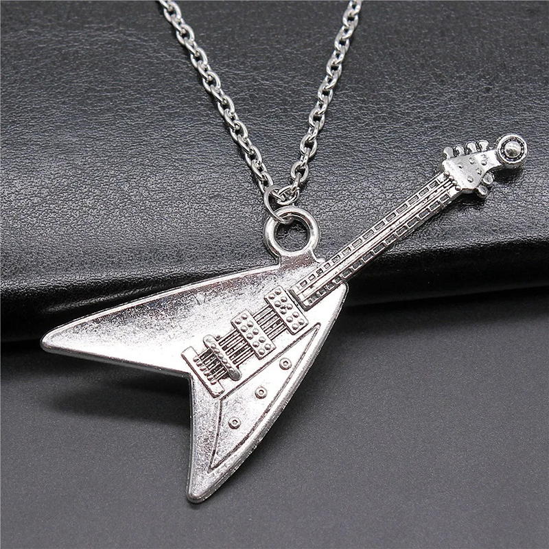 Pendentif Guitare Rock - Flying V Argenté