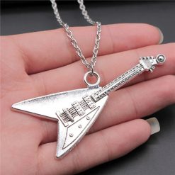 Pendentif - Guitare Rock - Flying V Argenté