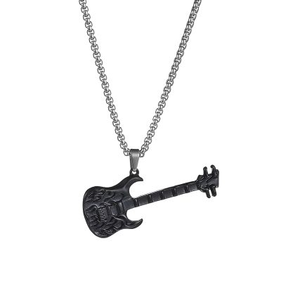 Pendentif Guitare Rock Metal - Dark Flame Skull