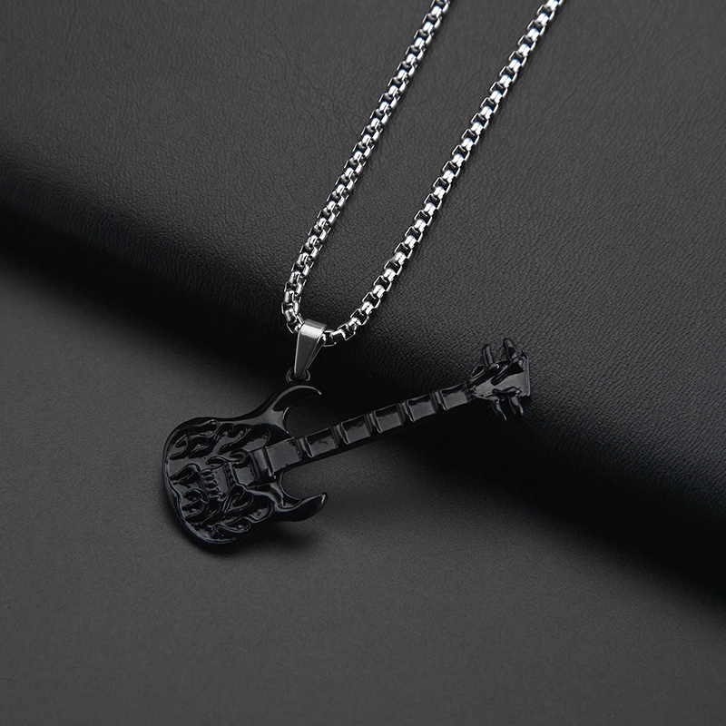Pendentif - Guitare Rock Metal - Dark Flame Skull