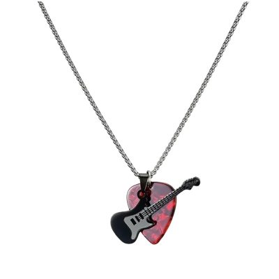 Pendentif Guitare Rock 'Pick & Roll' Couleur Rouge