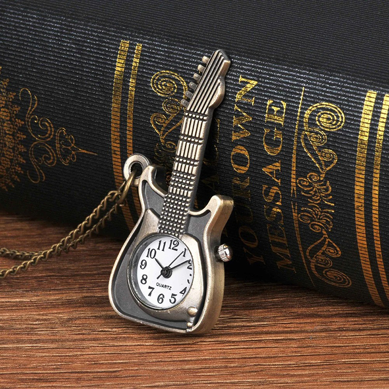 Pendentif Guitare Rock et Montre de Poche - Time Solo Vintage
