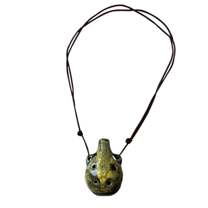 Vue complète Ocarina en Céramique Miniature - Pendentif Musical 6 Trous