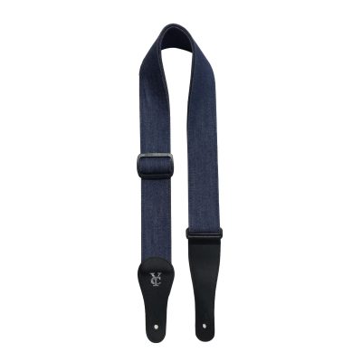 Vue complète de la Sangle Guitare Denim - Bleu Indigo Brut
