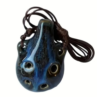 Vue détailléeOcarina en Céramique Miniature - Pendentif Musical 6 Trous couleur bleu marine