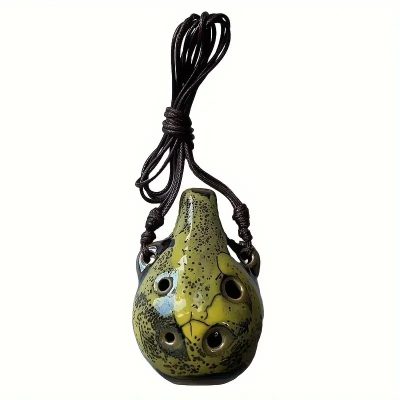 Vue détailléeOcarina en Céramique Miniature - Pendentif Musical 6 Trous couleur jaune