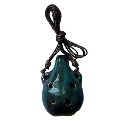 Vue détailléeOcarina en Céramique Miniature - Pendentif Musical 6 Trous couleur vert
