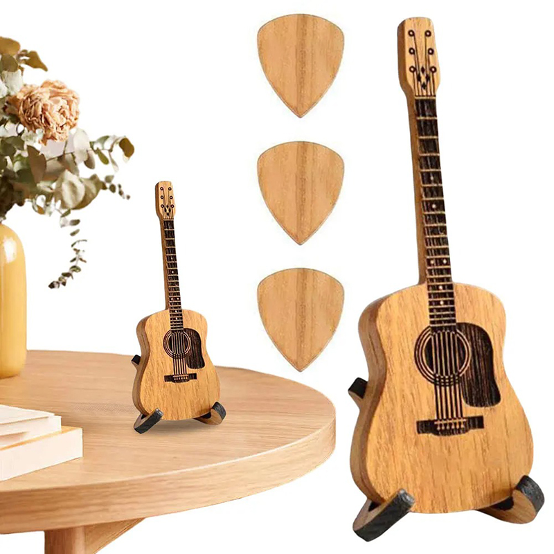 Avant Boîte de plectres de guitare acoustique en bois Cœur du Luthier
