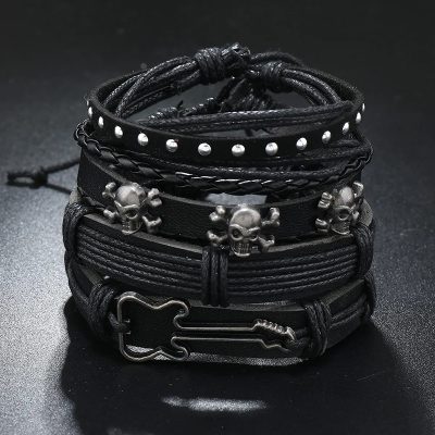 Avant Bracelet Guitare Rock Crâne Métallique