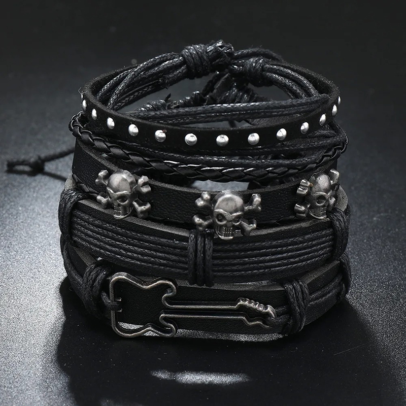 Avant Bracelet Guitare Rock Crâne Métallique