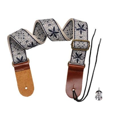 Avant Sangle Ukulélé Vintage Fleurs Bohèmes Bleu Étoilé