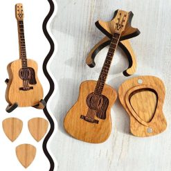 Boîte de plectres de guitare acoustique en bois Cœur du Luthier