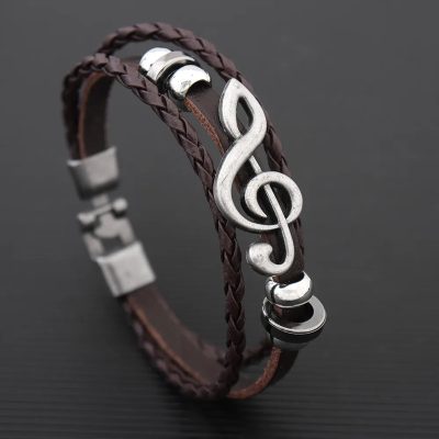 Bracelet Clé de Sol Rock Écho Musical - Couleur Marron