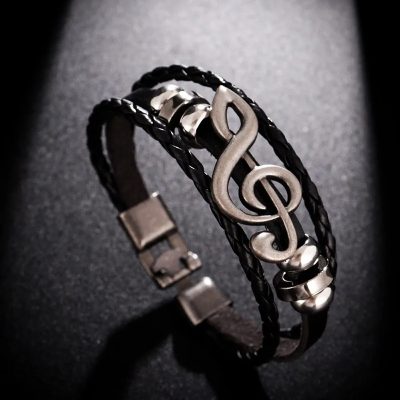 Bracelet Clé de Sol Rock Écho Musical - Couleur Noir