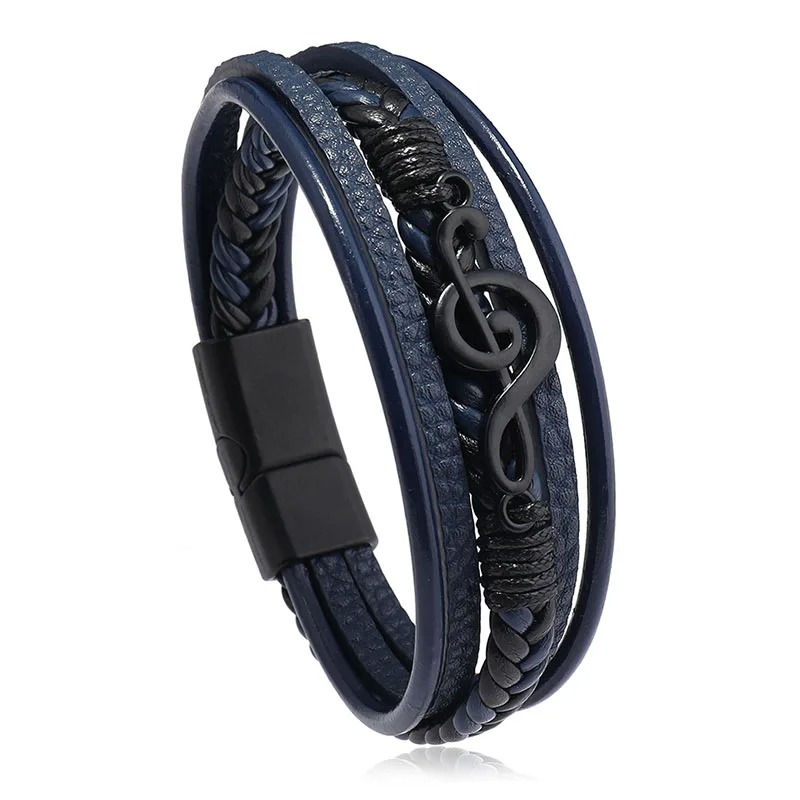Bracelet Clé de Sol Rock Noir Harmonie Couleur Bleu