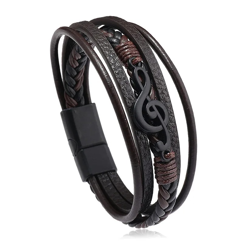 Bracelet Clé de Sol Rock Noir Harmonie Couleur Marron
