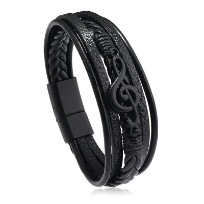 Bracelet Clé de Sol Rock Noir Harmonie Couleur Noir