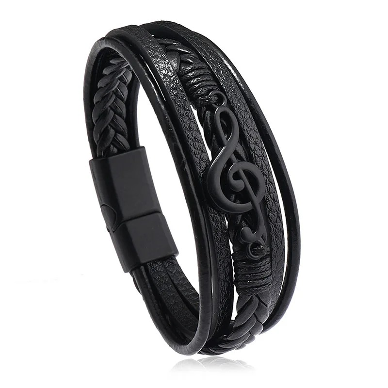 Bracelet Clé de Sol Rock Noir Harmonie Couleur Noir