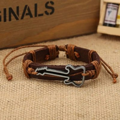 Bracelet Guitare Rock Corde Bohème Couleur Coffee