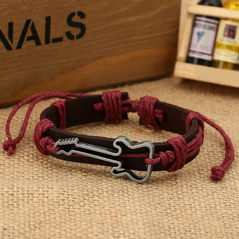 Bracelet Guitare Rock Corde Bohème Couleur Rouge