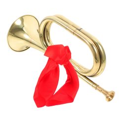 Bugle Traditionnel en Laiton - Trompette Droite avec Foulard Rouge - Instrument à Vent pour Débutants, Étudiants et Fanfare