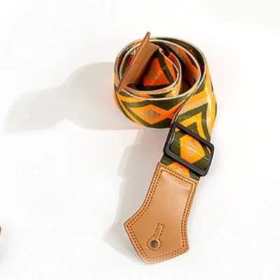 Détails de la Sangle de Guitare Vintage Diamant Ocre et Olive