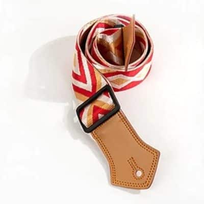 Détails de la Sangle de Guitare Vintage Diamant Rouge et Miel